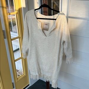 OAS Cream V-Neck Fringe Terry Dress